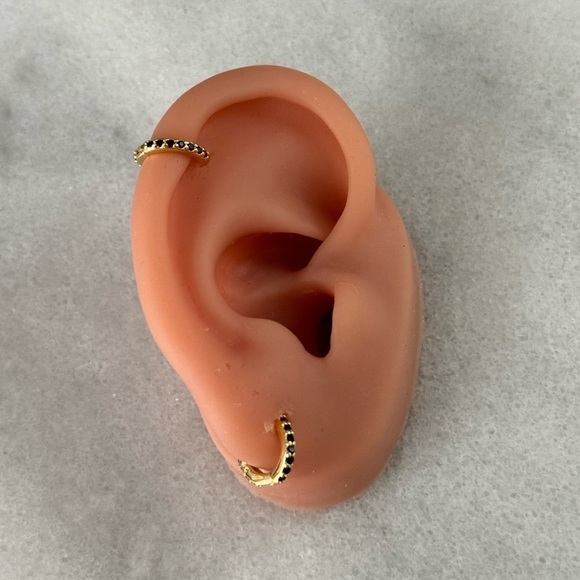 COPY - COPY - Gold Black Crystal Mini Small Huggie Hoop Earrings - Picture 4 of 6